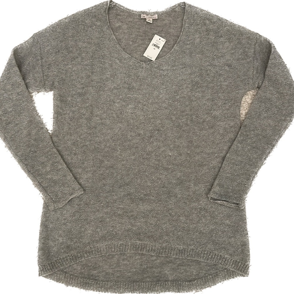 Sparkly Scoop Neck Circle Hem Grey Lightweight Sweater
